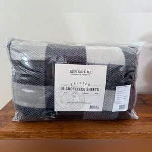 Berkshire Printed Microfleece FULL Sheets - Buffalo Plaid Grey NEW
